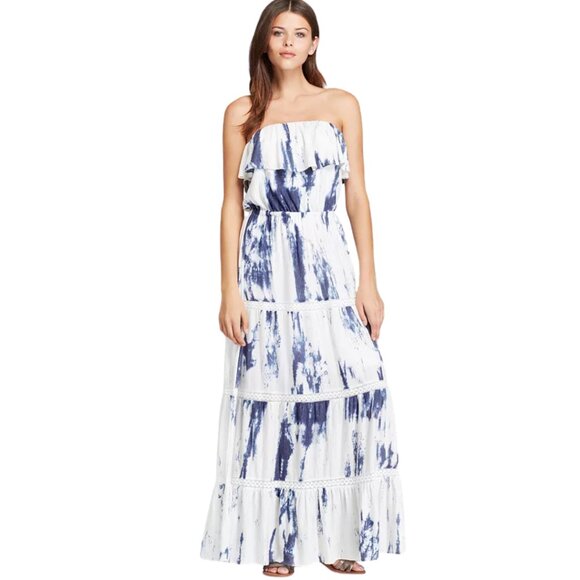 Guess Strapless Maxi Dress – Blue & White Marbled – Size Small - Picture 1 of 7